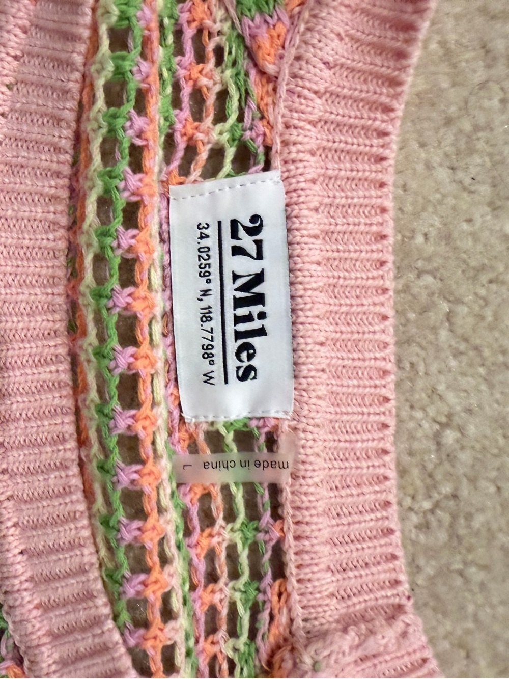 27 Miles Malibu Pink Open Knit Sweater with Pastel Accents